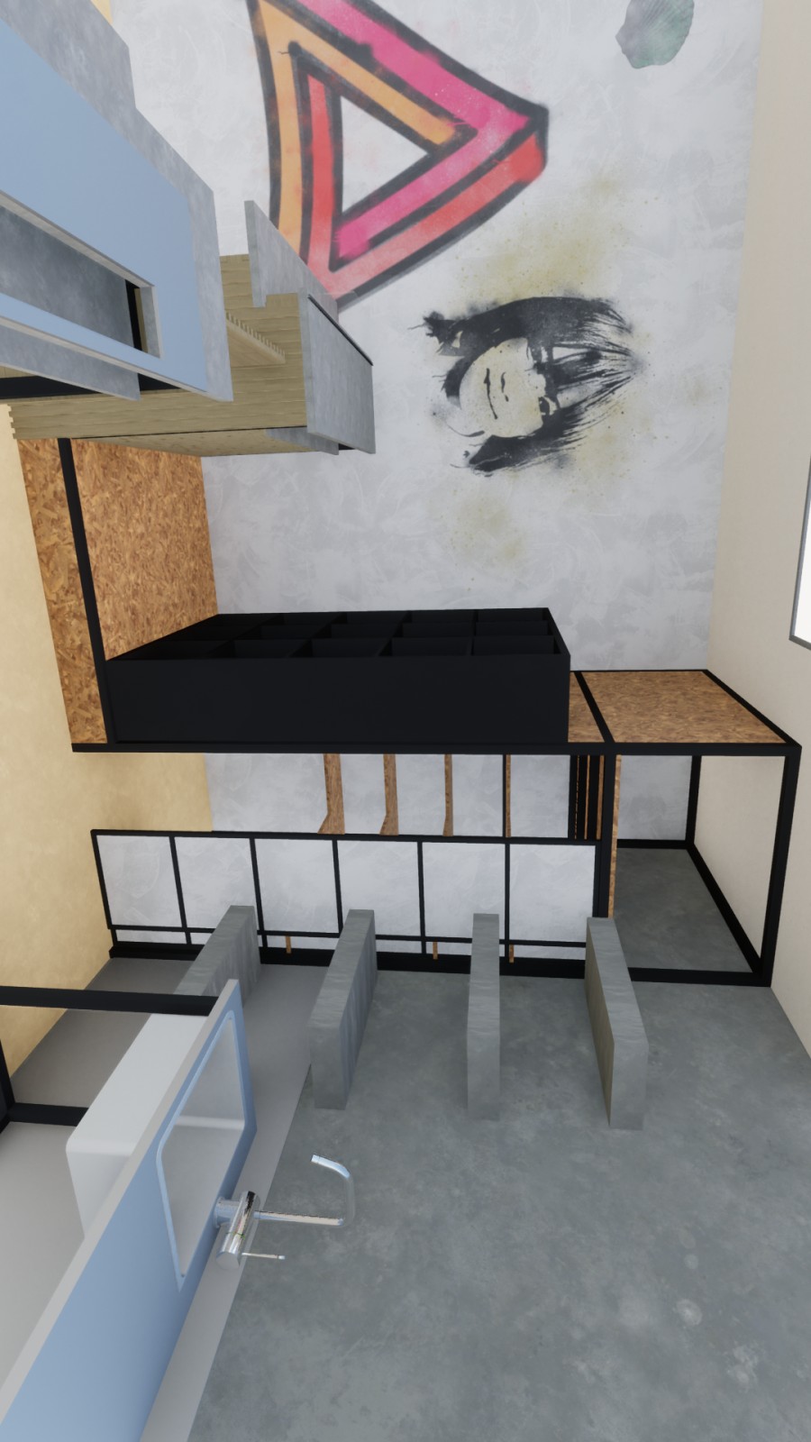 Render espacio comercial cafetería moderna